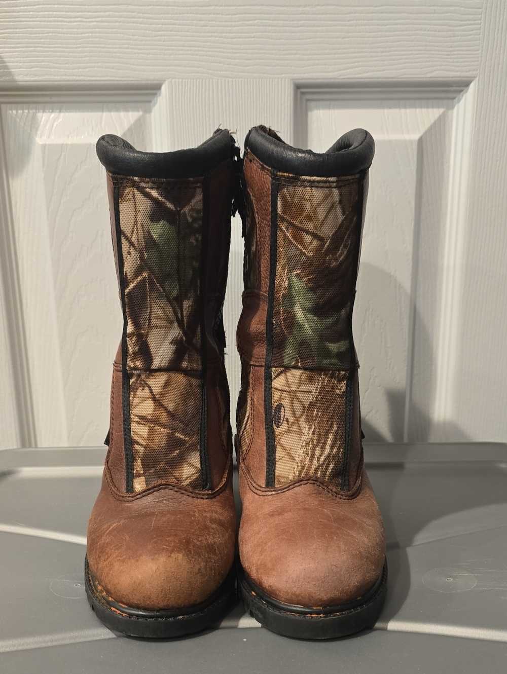 RedHead Brown Leather & Camo Zip-Front Kids Boots